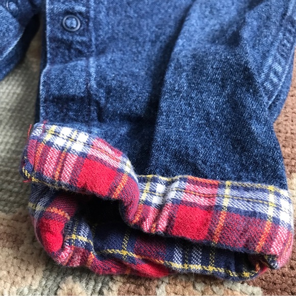 Vintage OshKosh B’gosh Sz 18 M Blue Denim Plaid Vestbak Overalls Made in USA - Picture 5 of 16